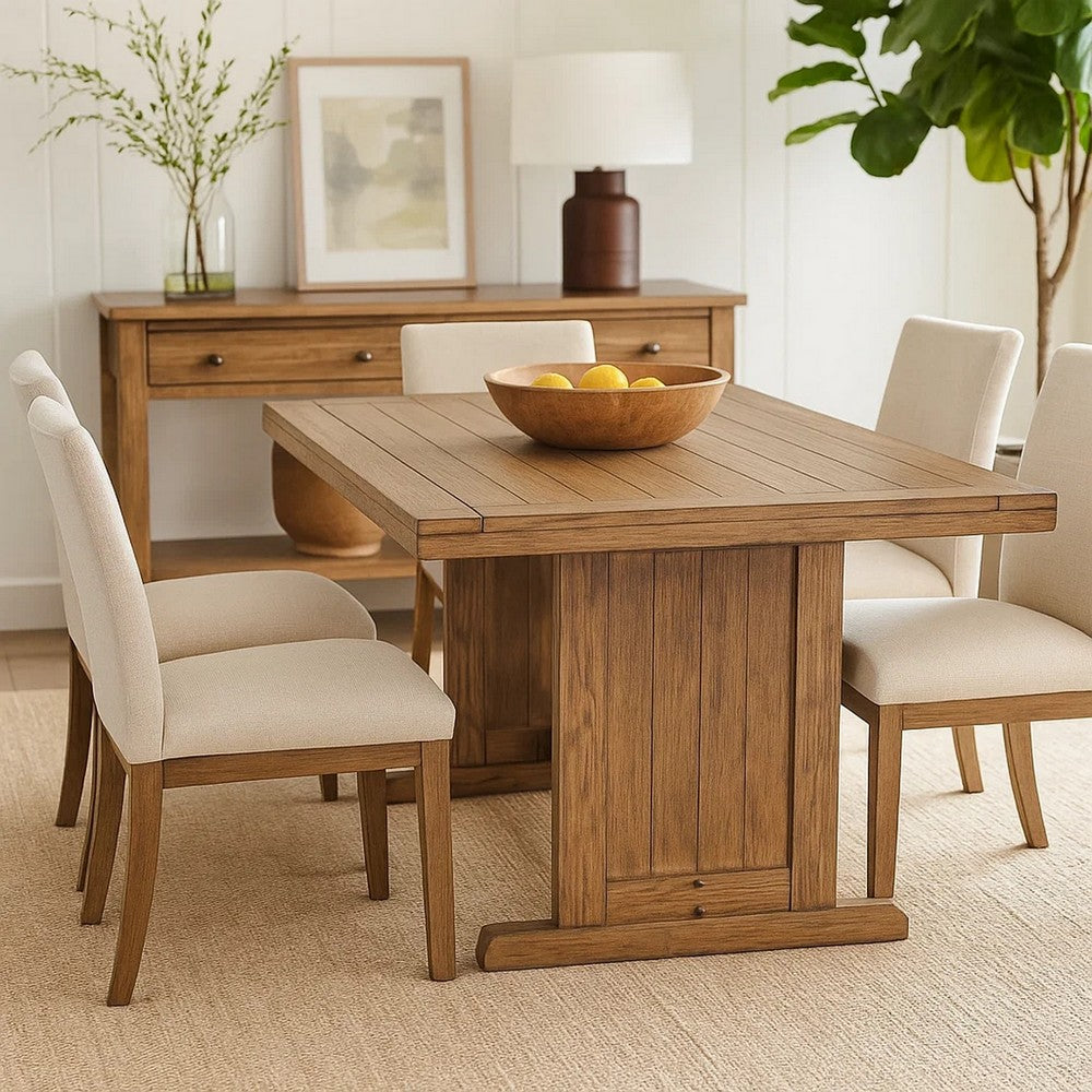 Yael Dining Table | 60" Rectangular Plank Top | Light Brown Mahogany