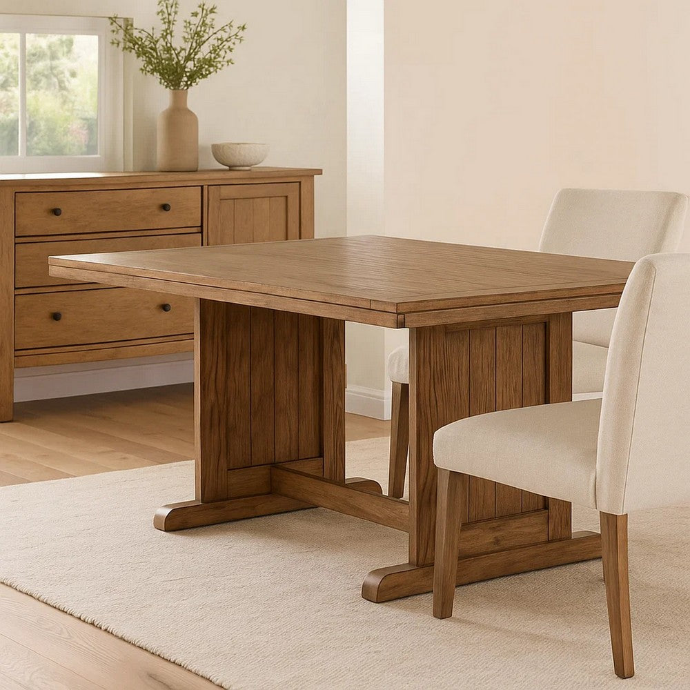 Yael Dining Table | 60" Rectangular Plank Top | Light Brown Mahogany