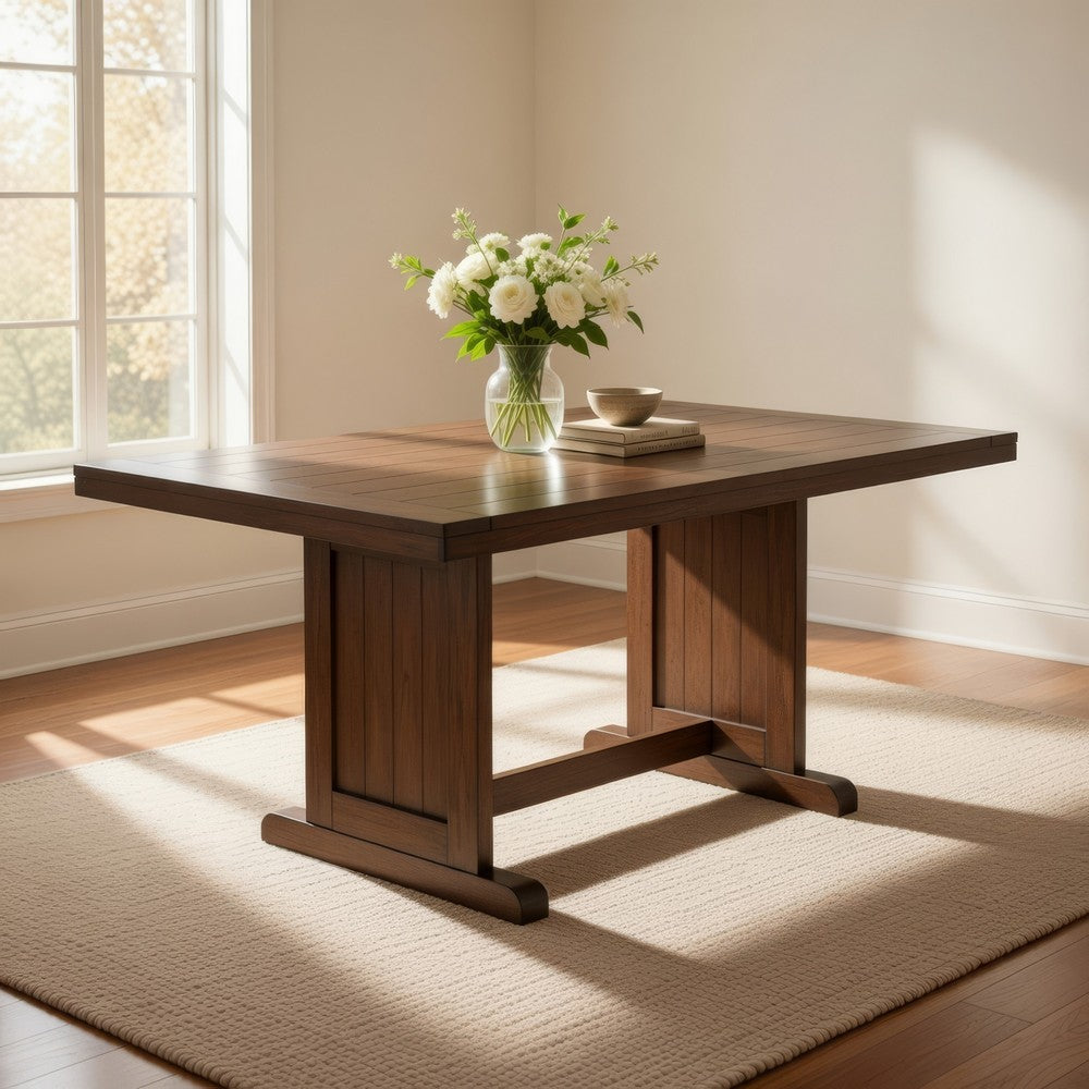Yael Dining Table | 60" Rectangular Plank Top | Light Brown Mahogany
