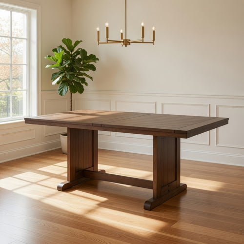 Yael Dining Table | 60" Rectangular Plank Top | Light Brown Mahogany