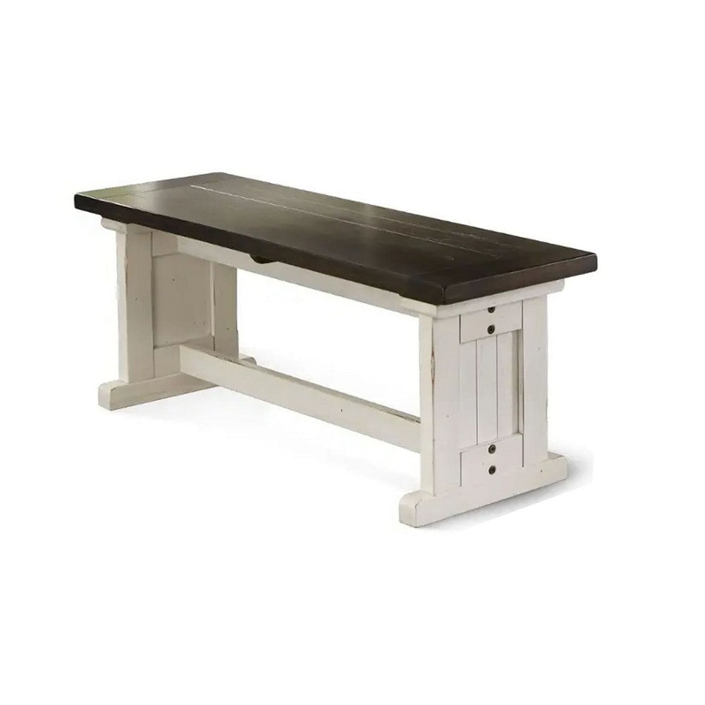 Orso Side Dining Bench | Plank Seat | Off White and Brown Wood 48’’ BM333351