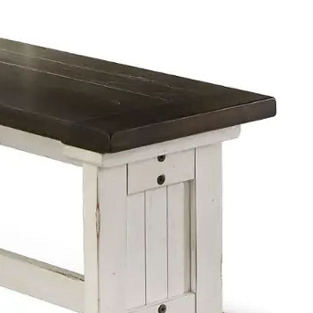 Orso Side Dining Bench | Plank Seat | Off White and Brown Wood 48’’ BM333351