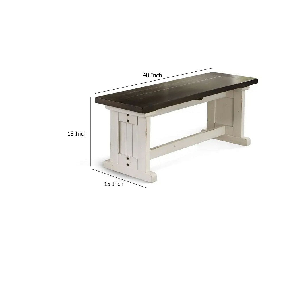 Orso Side Dining Bench | Plank Seat | Off White and Brown Wood 48’’ BM333351