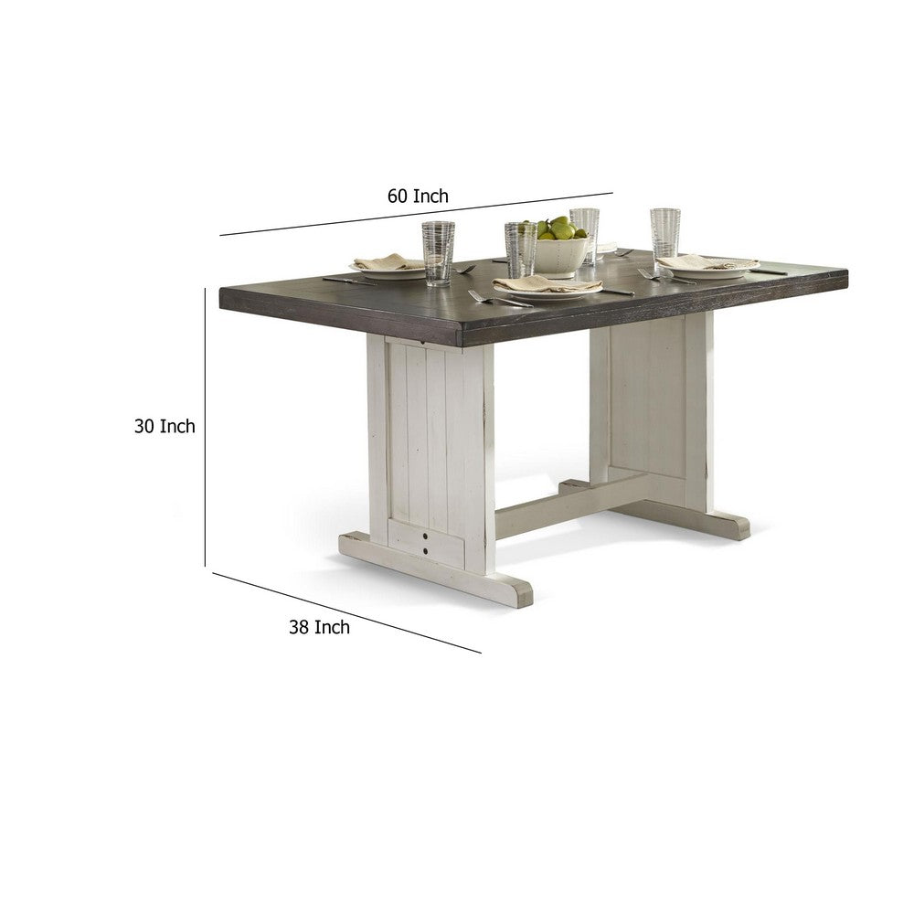 Orso Dining Table | 60" Rectangular Plank Top | Off White and Brown