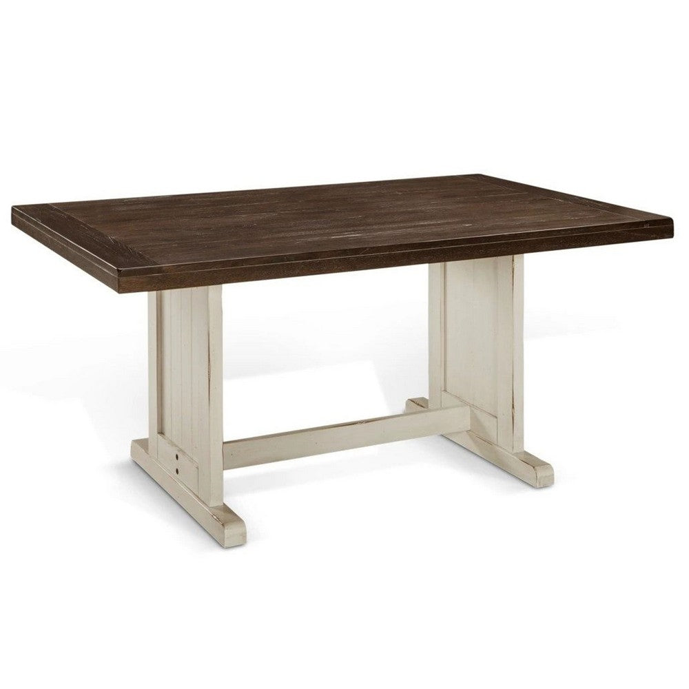 Orso Dining Table | 60" Rectangular Plank Top | Off White and Brown