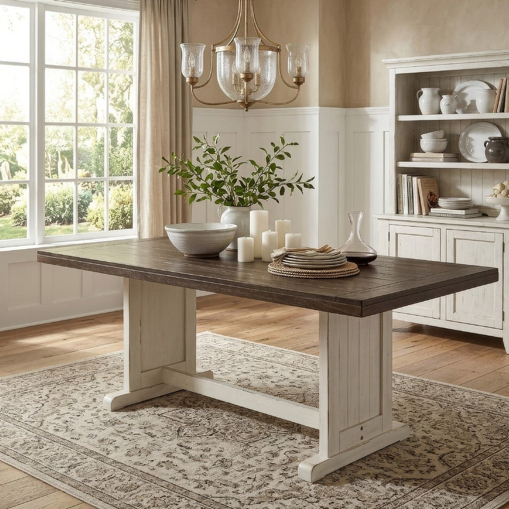 Orso Dining Table | 60" Rectangular Plank Top | Off White and Brown
