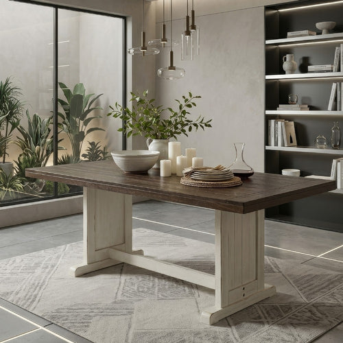 Orso Dining Table | 60" Rectangular Plank Top | Off White and Brown