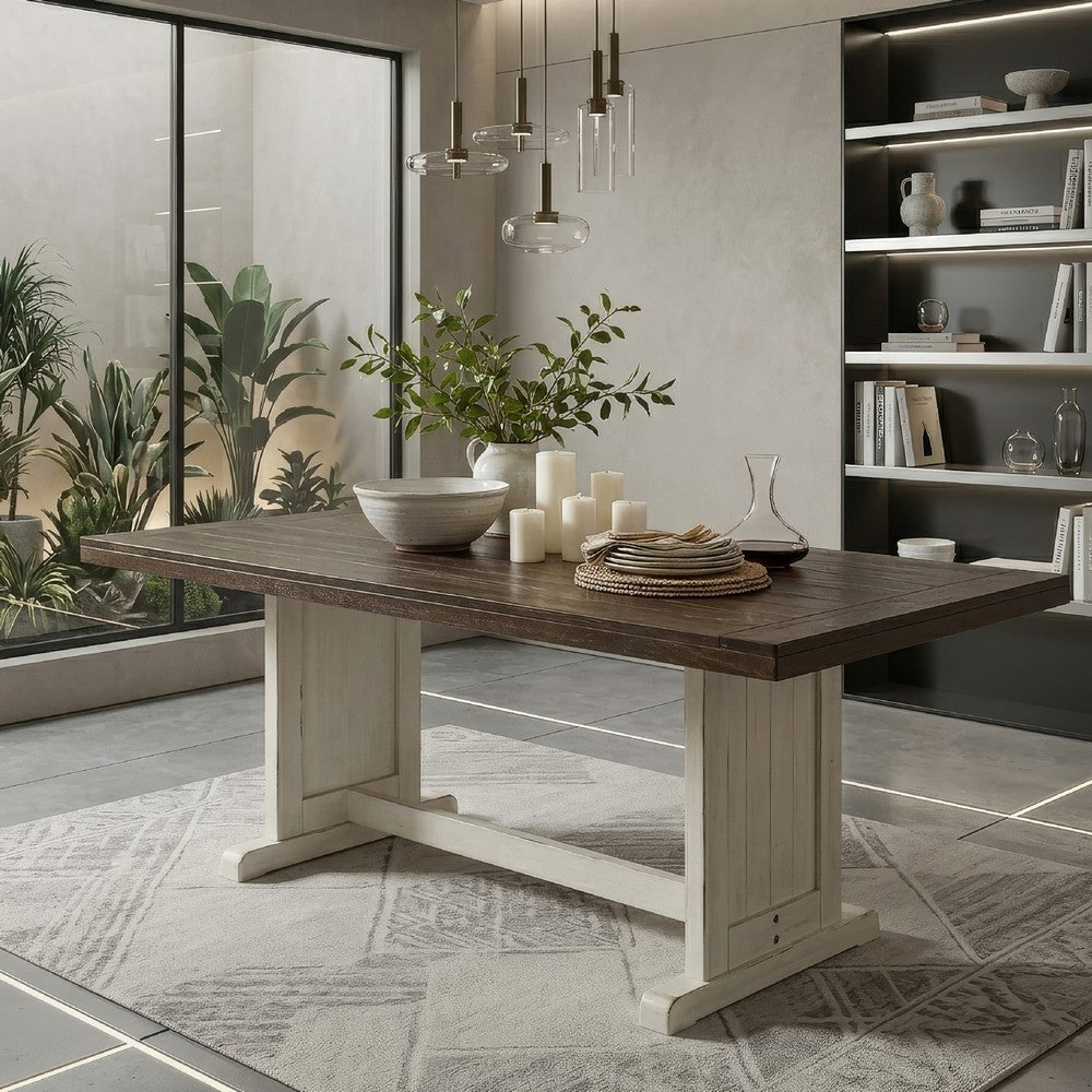 Orso Dining Table | 60" Rectangular Plank Top | Off White and Brown