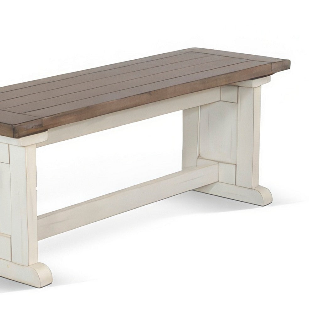 Dean Side Dining Bench | Plank Style Seat | Off White and Brown 48’’ BM333353