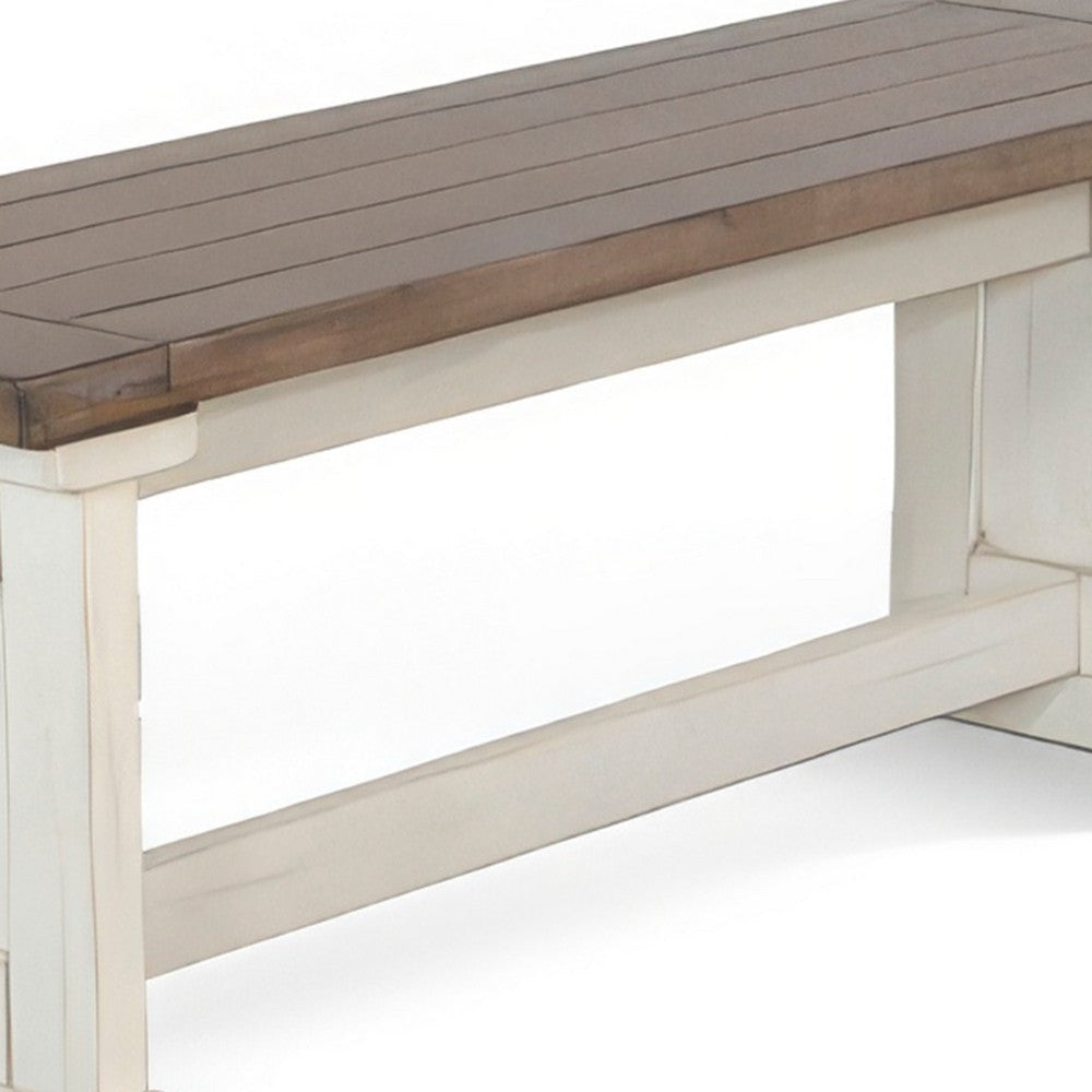 Dean Side Dining Bench | Plank Style Seat | Off White and Brown 48’’ BM333353