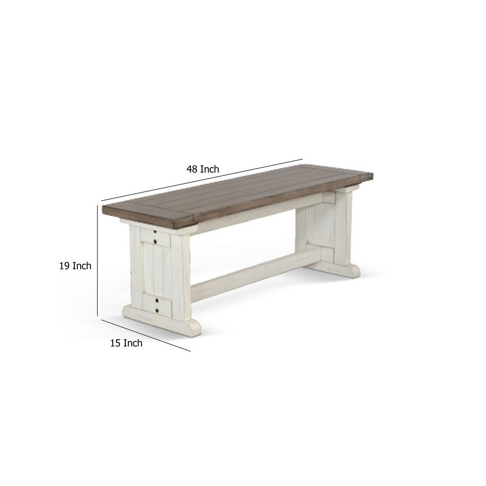 Dean Side Dining Bench | Plank Style Seat | Off White and Brown 48’’ BM333353