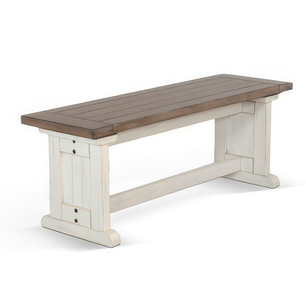 Dean Side Dining Bench | Plank Style Seat | Off White and Brown 48’’ BM333353
