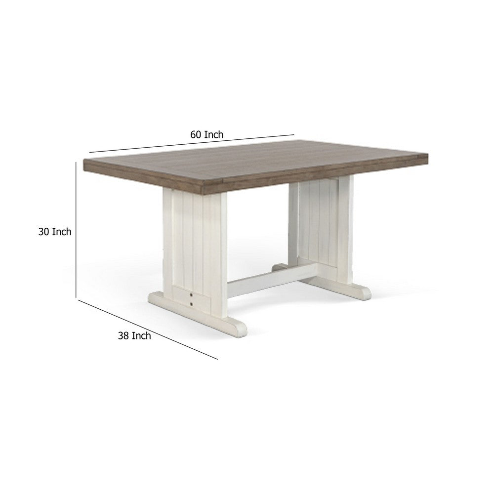 Dean Dining Table | 60" Rectangular Plank Top | Off White and Brown