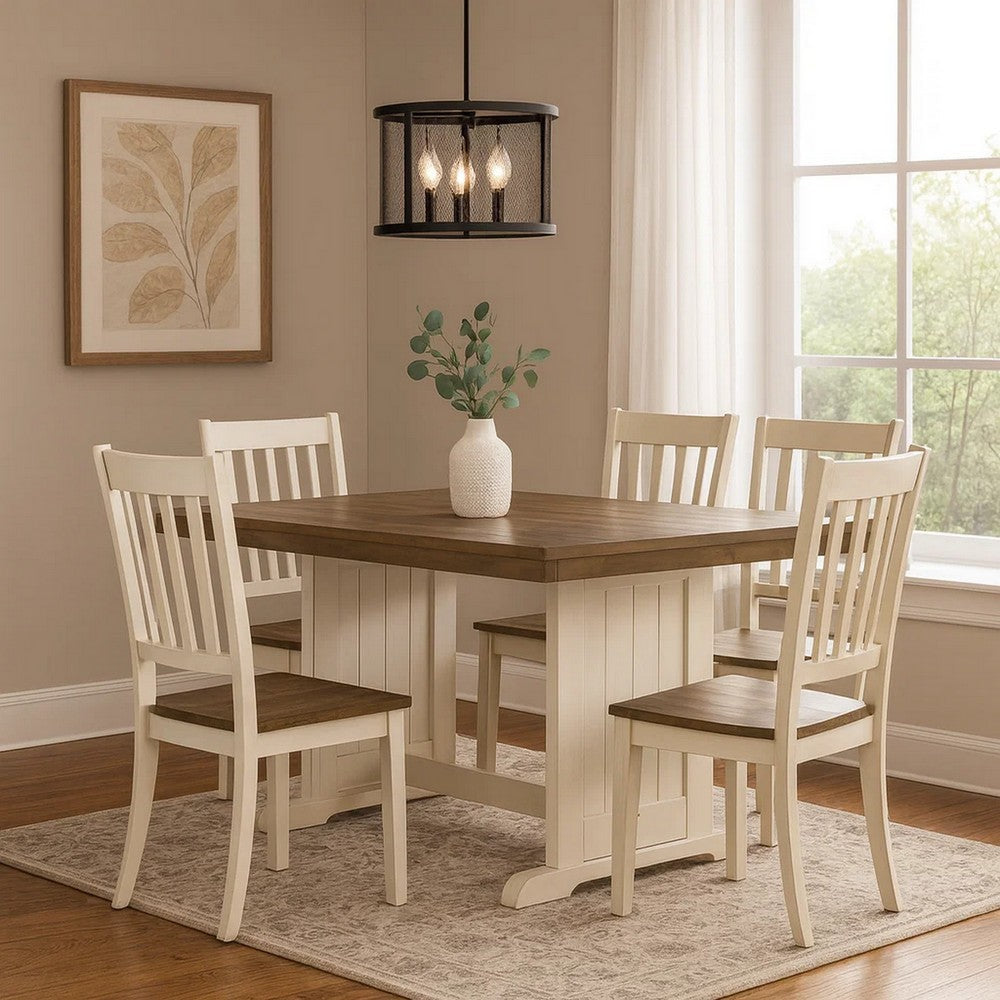 Dean Dining Table | 60" Rectangular Plank Top | Off White and Brown