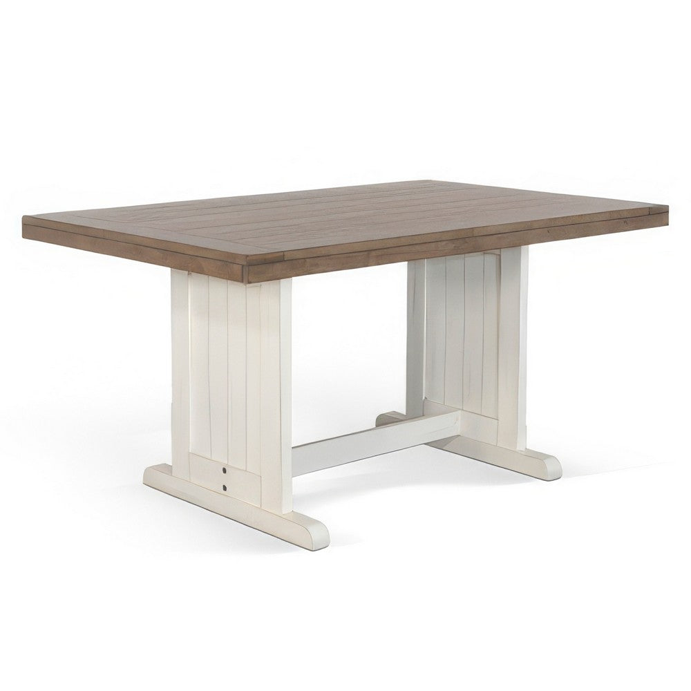 Dean Dining Table | 60" Rectangular Plank Top | Off White and Brown