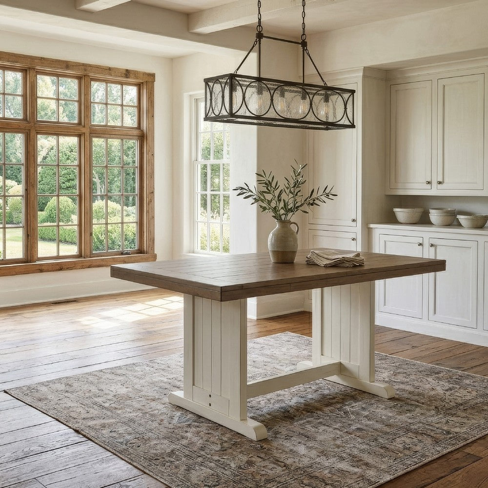 Dean Dining Table | 60" Rectangular Plank Top | Off White and Brown
