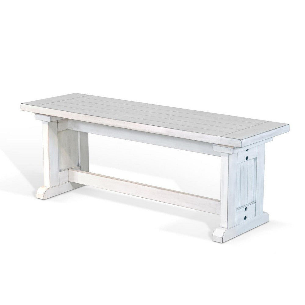 Sime Side Dining Bench | Plank Style | Off White Mahogany Wood 48’’ BM333355