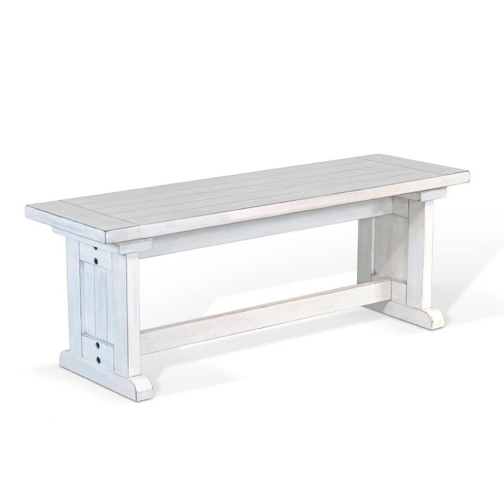 Sime Side Dining Bench | Plank Style | Off White Mahogany Wood 48’’ BM333355
