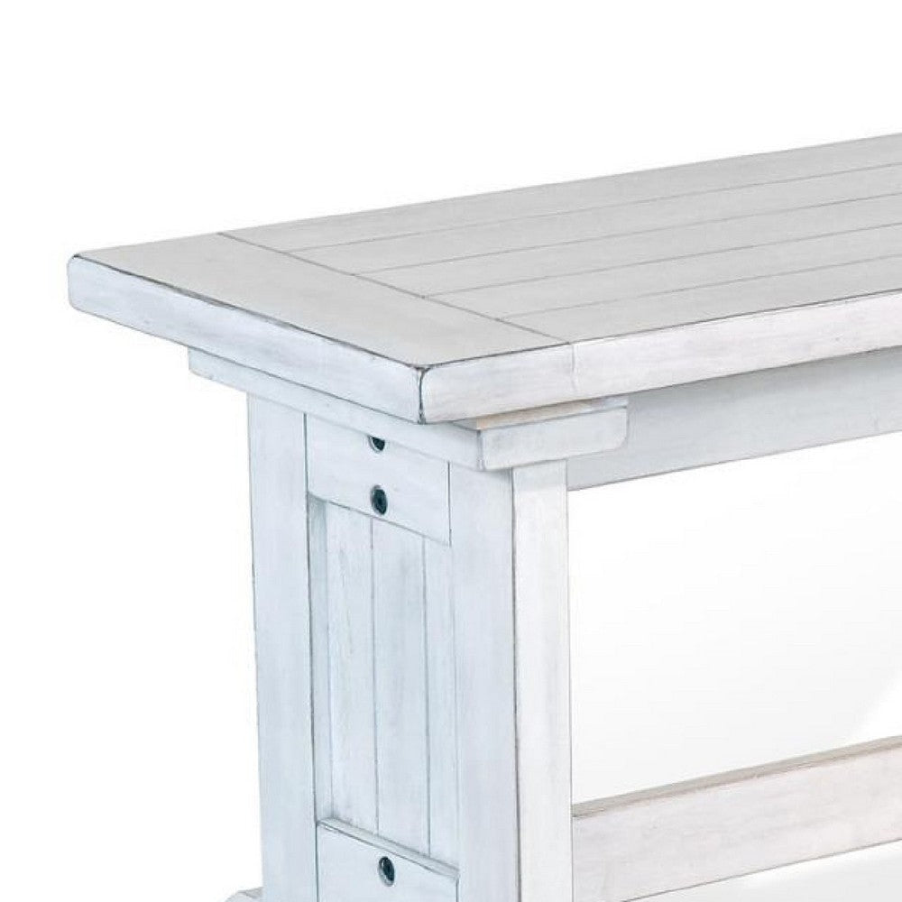 Sime Side Dining Bench | Plank Style | Off White Mahogany Wood 48’’ BM333355