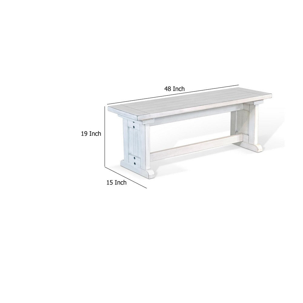 Sime Side Dining Bench | Plank Style | Off White Mahogany Wood 48’’ BM333355