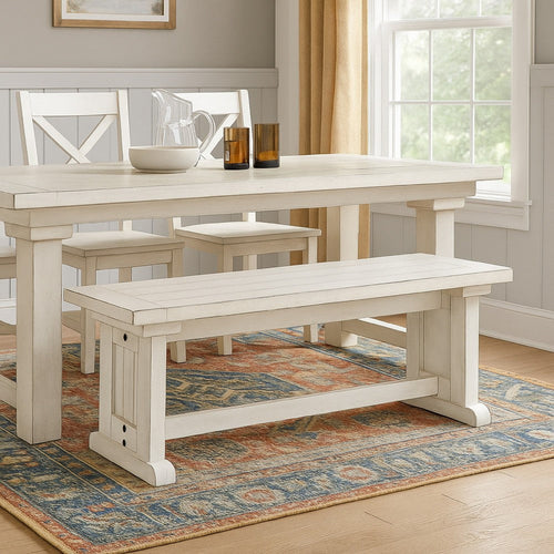 Sime Side Dining Bench | Plank Style | Off White Mahogany Wood 48"
