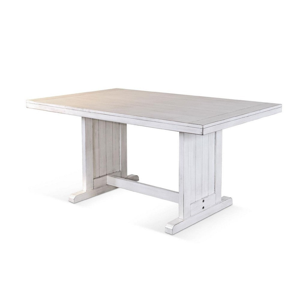 Sime Dining Table | 60" Rectangular Plank Top Off White Mahogany Wood