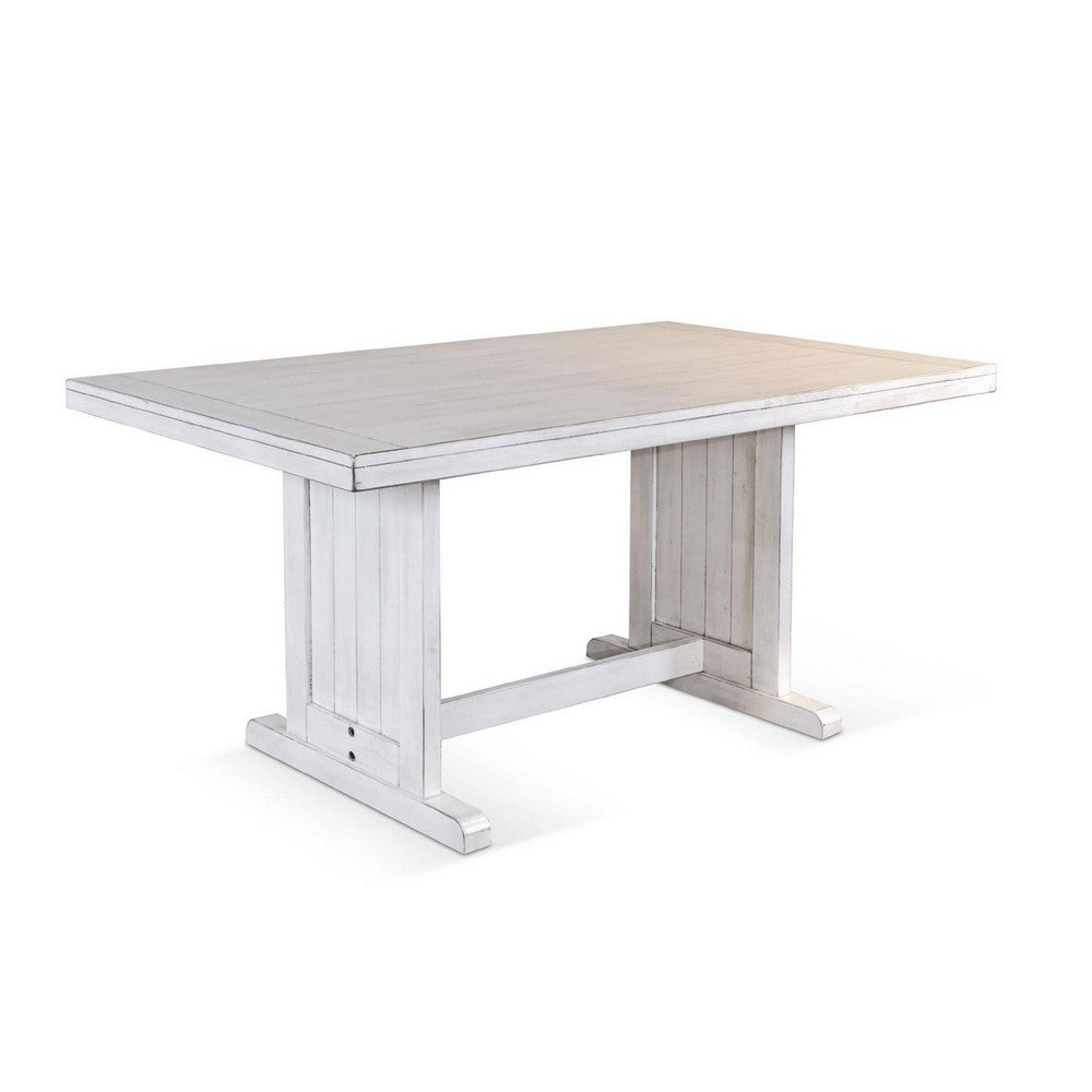 Sime Dining Table | 60" Rectangular Plank Top Off White Mahogany Wood