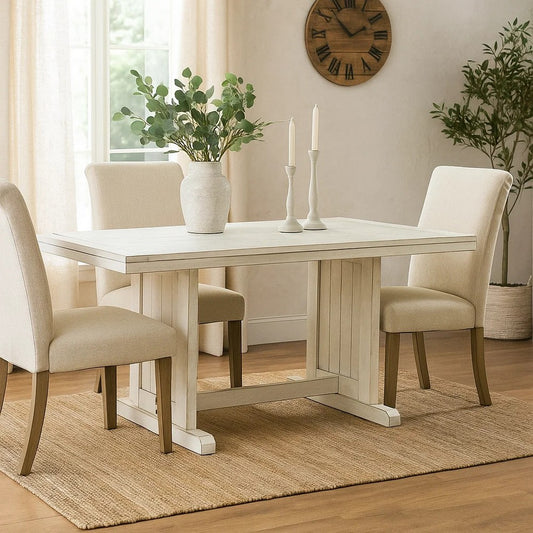 Sime Dining Table | 60" Rectangular Plank Top Off White Mahogany Wood