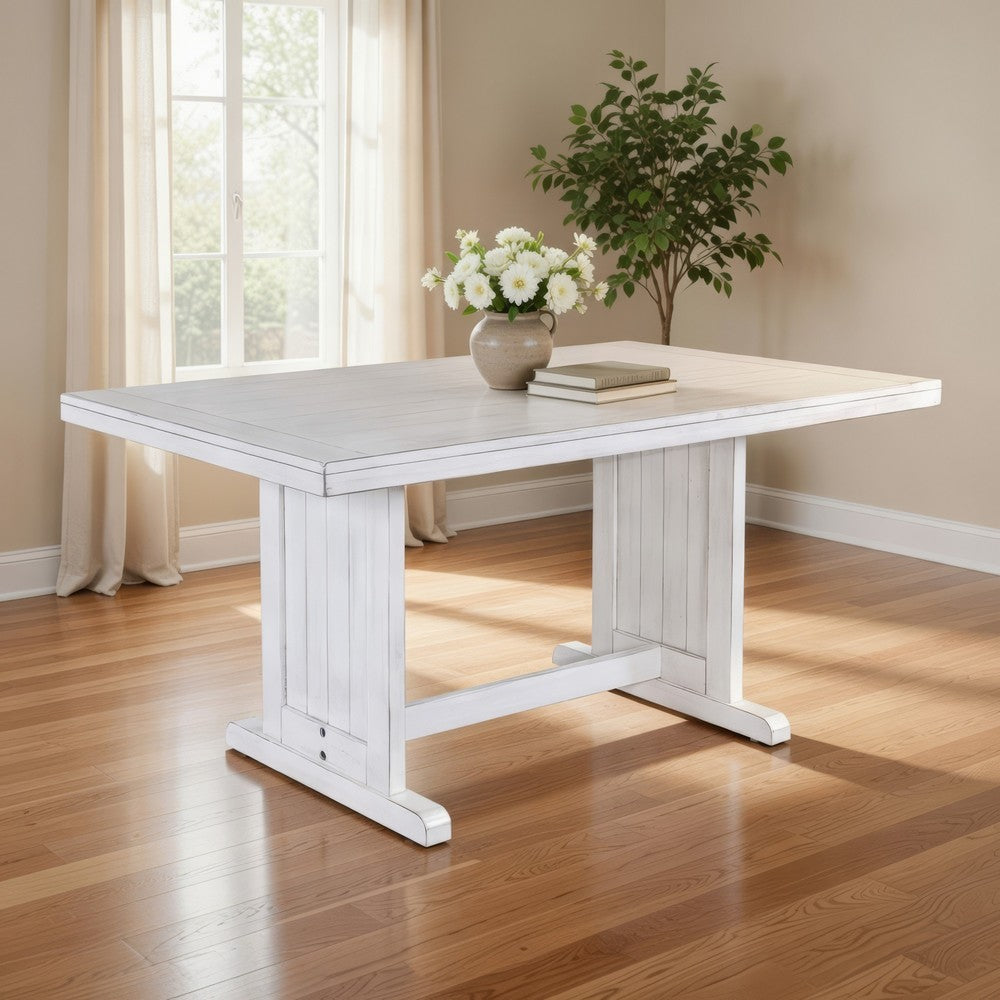 Sime Dining Table | 60" Rectangular Plank Top Off White Mahogany Wood