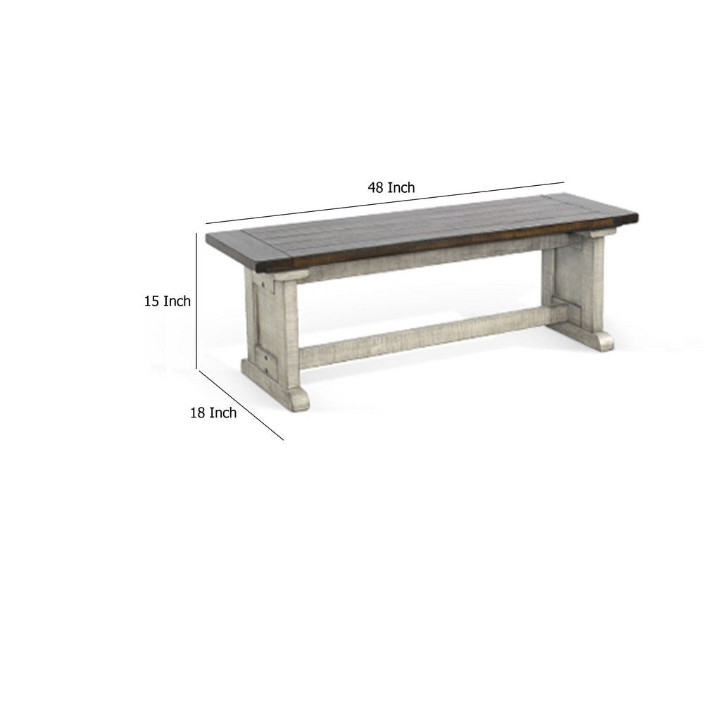 Camie Side Dining Bench | Plank Dark Brown Gray Mahogany Wood 48’’ BM333357