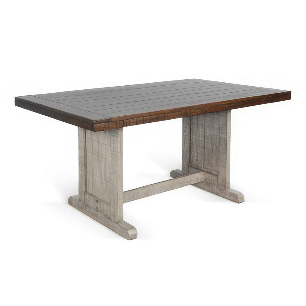 Camie Dining Table | 60" Rectangular Plank Top | Dark Brown n Gray