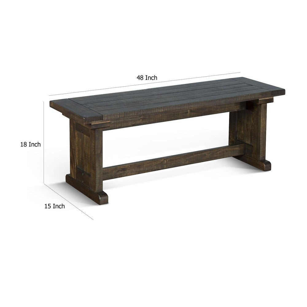 Camie Side Dining Bench | Plank Seat | Dark Brown Mahogany Wood 48’’ BM333359