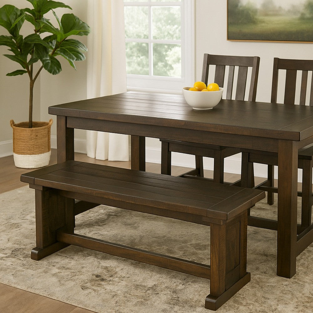 Camie Side Dining Bench | Plank Seat | Dark Brown Mahogany Wood 48"