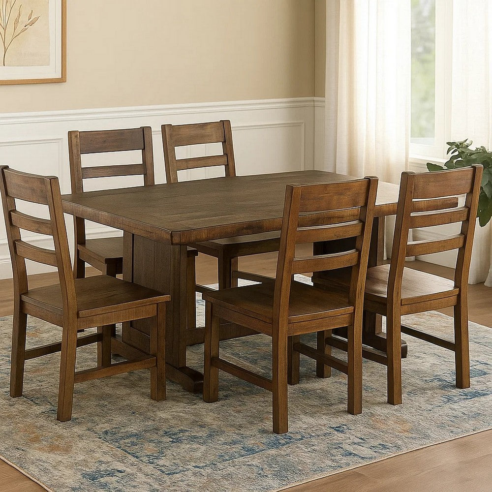 Camie Dining Table | 60" Rectangular Plank Top | Brown Mahogany Wood