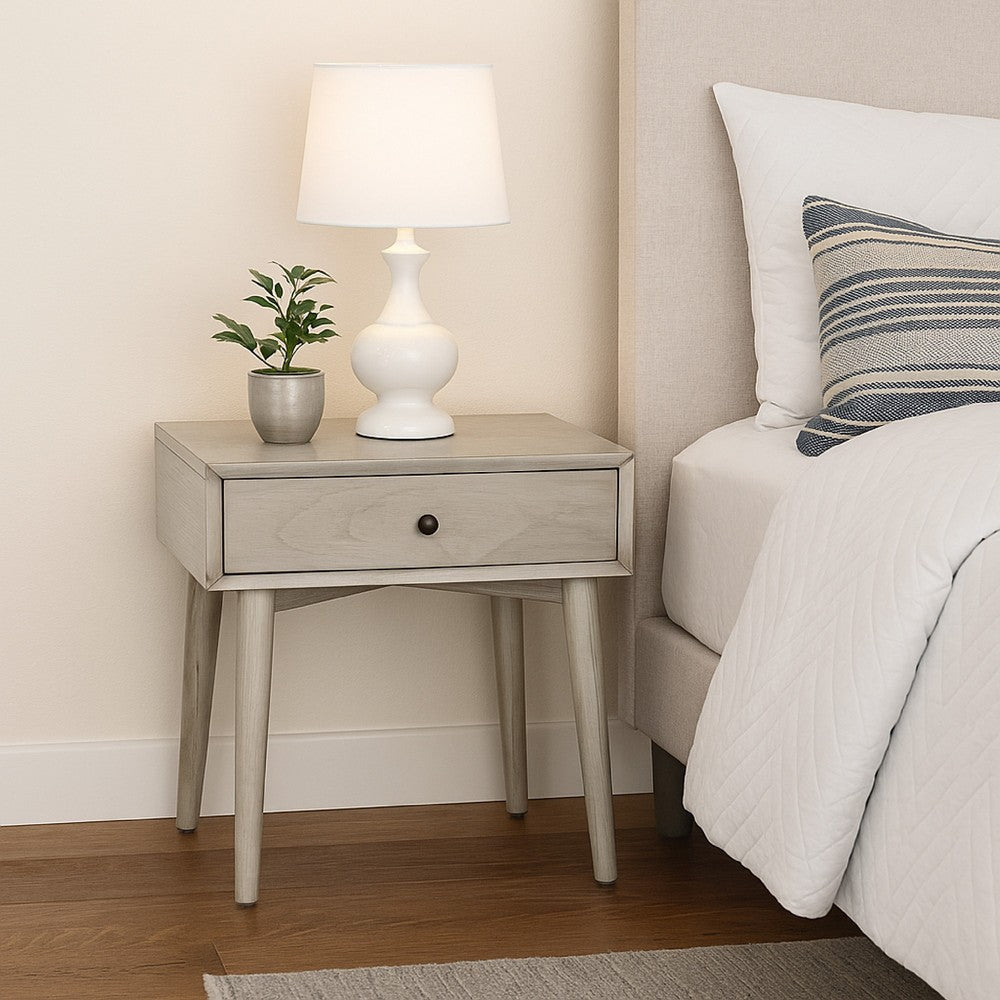 Amy Nightstand | 1 Drawer | Tapered Legs | Rustic Gray Mahogany Wood