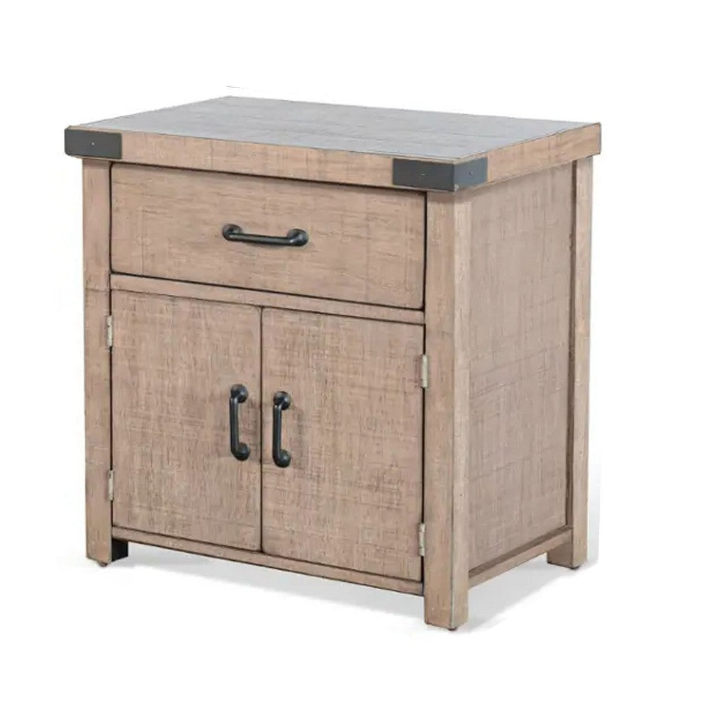 Desy Nightstand | Drawer and Door Cabinet | Light Brown Mahogany Wood BM333366