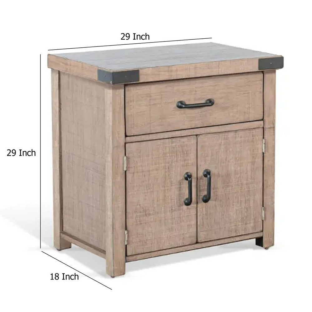 Desy Nightstand | Drawer and Door Cabinet | Light Brown Mahogany Wood BM333366