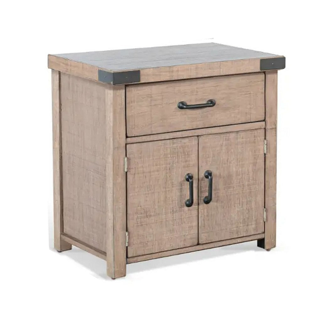 Desy Nightstand | Drawer and Door Cabinet | Light Brown Mahogany Wood BM333366
