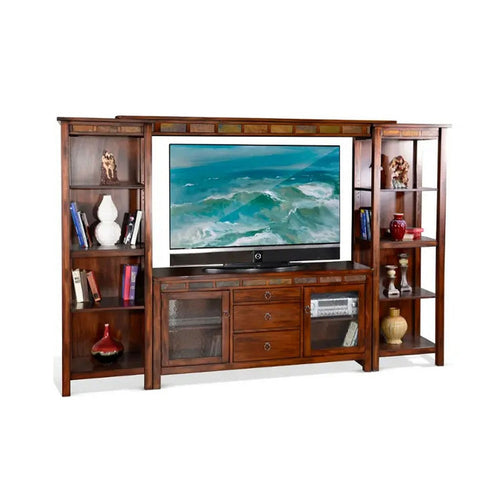 Odel TV Stand Media Cabinet | Natural Slate Inlay | Dark Brown 60"