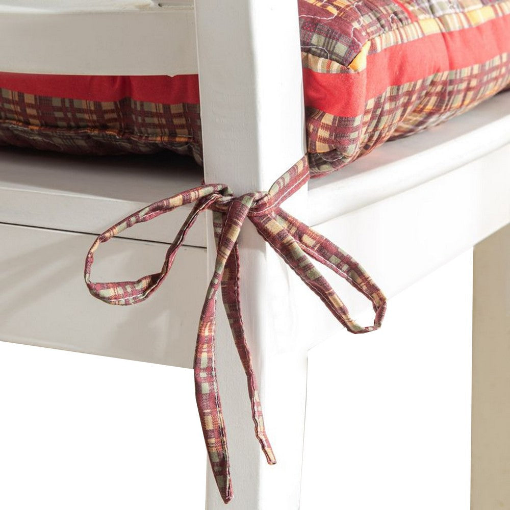 Glor 4pc Chair Seat Pad Set Triple Cushion Red Gold Sage Green Plaid BM333415