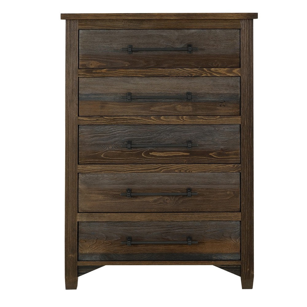 Tinaa Tall Dresser Chest | 5 Drawers | Metal Handles | Brown Wood BM333429