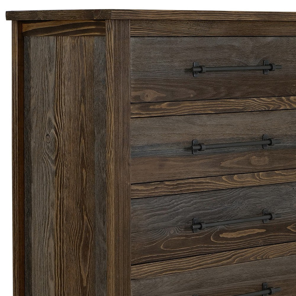 Tinaa Tall Dresser Chest | 5 Drawers | Metal Handles | Brown Wood BM333429
