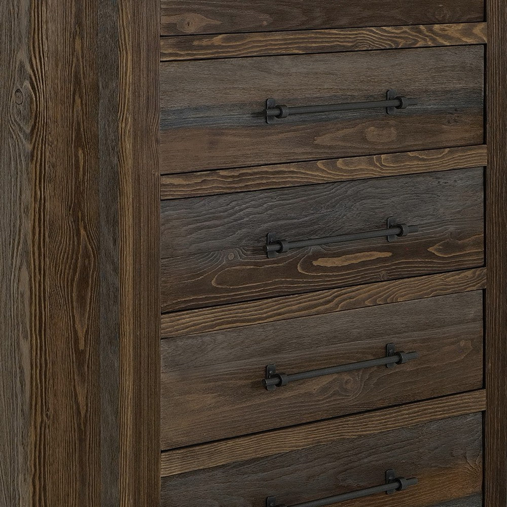 Tinaa Tall Dresser Chest | 5 Drawers | Metal Handles | Brown Wood BM333429