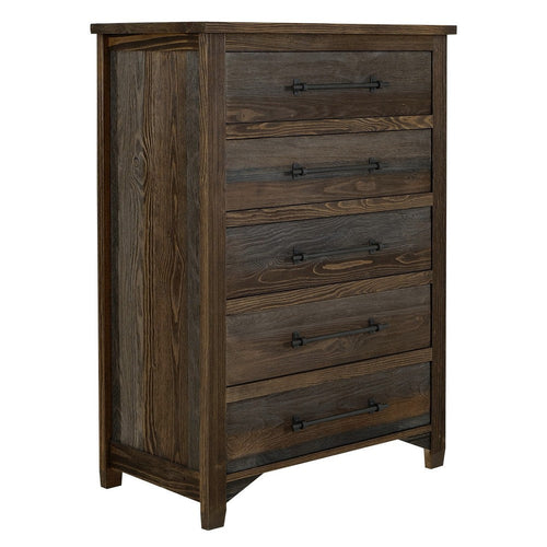 Tinaa Tall Dresser Chest | 5 Drawers | Metal Handles | Brown Wood
