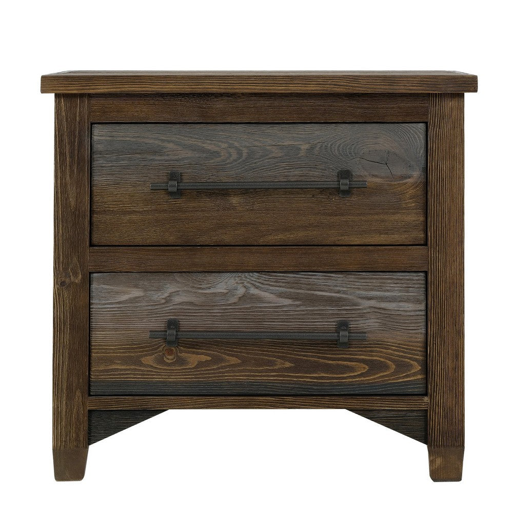 Tinaa Nightstand | 2 Drawers | Metal Handles | Brown Pine Wood | 28’’ BM333431