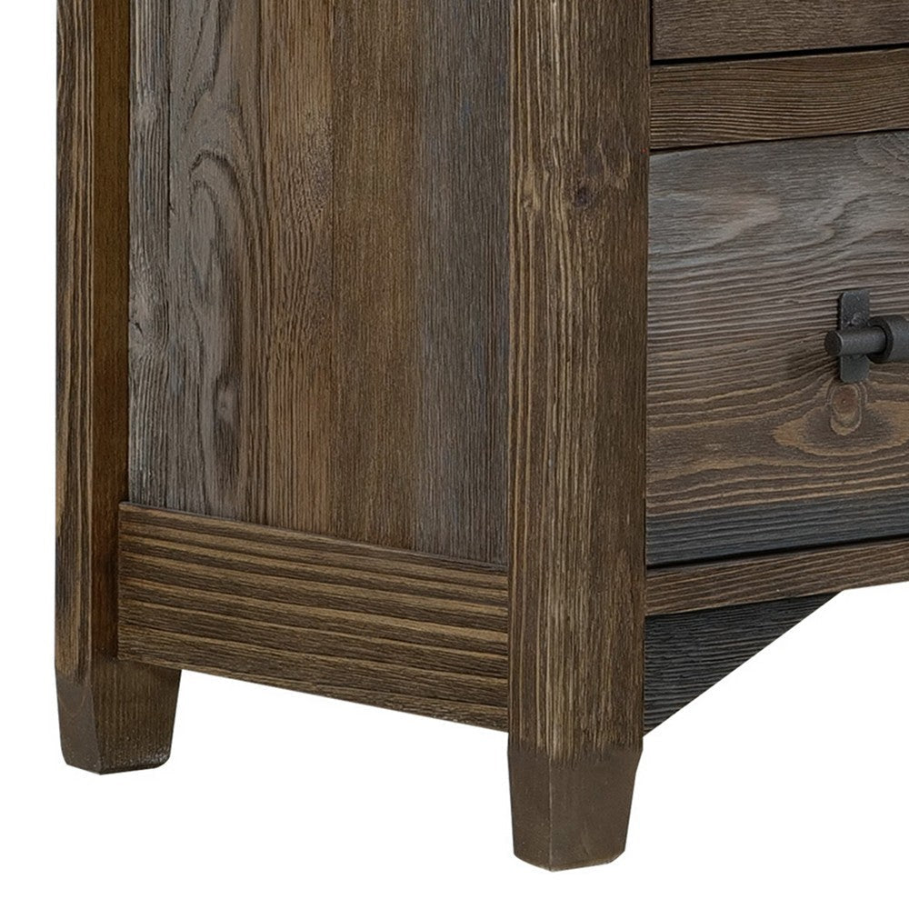 Tinaa Nightstand | 2 Drawers | Metal Handles | Brown Pine Wood | 28’’ BM333431