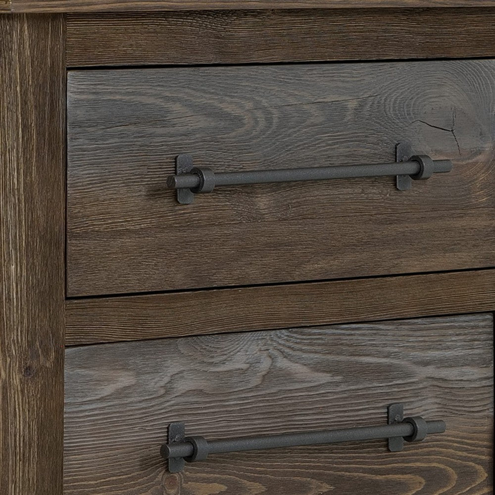 Tinaa Nightstand | 2 Drawers | Metal Handles | Brown Pine Wood | 28’’ BM333431