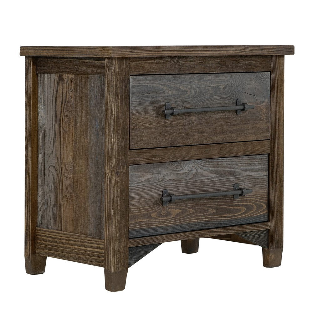 Tinaa Nightstand | 2 Drawers | Metal Handles | Brown Pine Wood | 28’’ BM333431