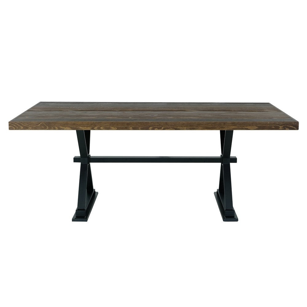 Tinaa Dining Table | Industrial Trestle Base | Brown Pine Wood | 79’’ BM333432