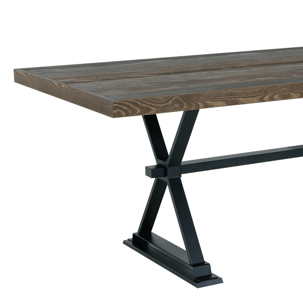 Tinaa Dining Table | Industrial Trestle Base | Brown Pine Wood | 79’’ BM333432